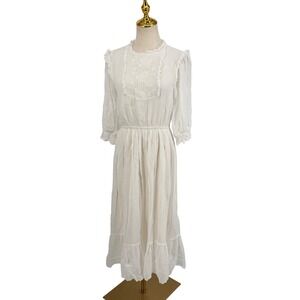 Delicate White Floral Dress 6 Embroidered Boho Cottagecore Victorian Romantic